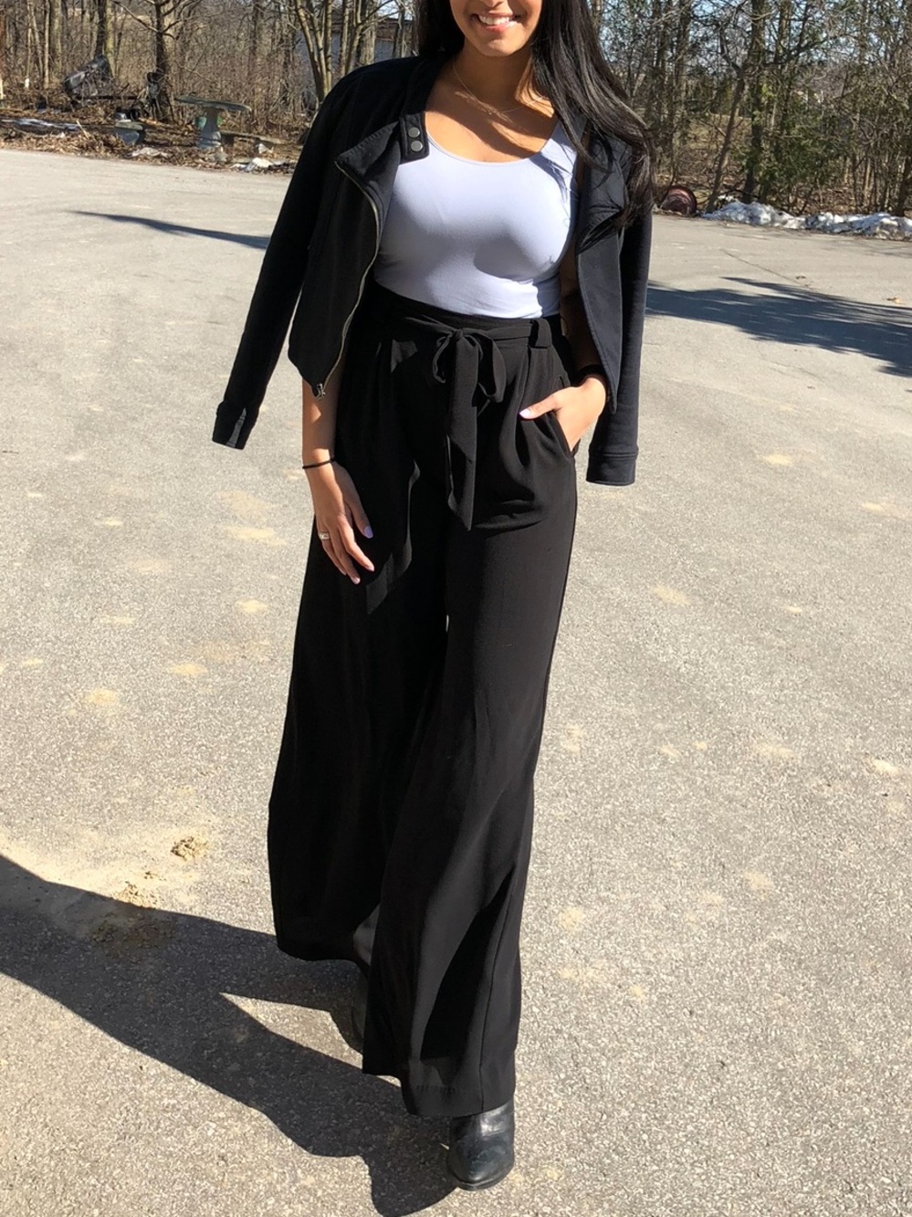 Zara Black Wide-Leg Tie Waist Pants